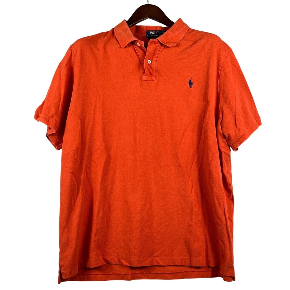 Polo Ralph Lauren Mens XXL Classic Fit Polo Shirt Orange Blue Pony Logo Preppy